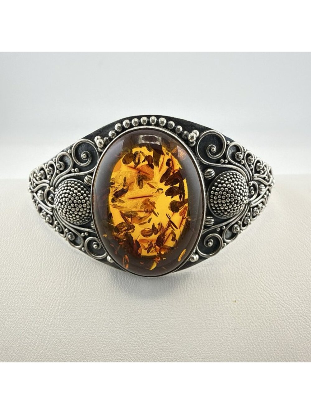 Suarti Bali Bracelet Amber Cuff Sterling Silver 925 Adjustable Chunky Statement